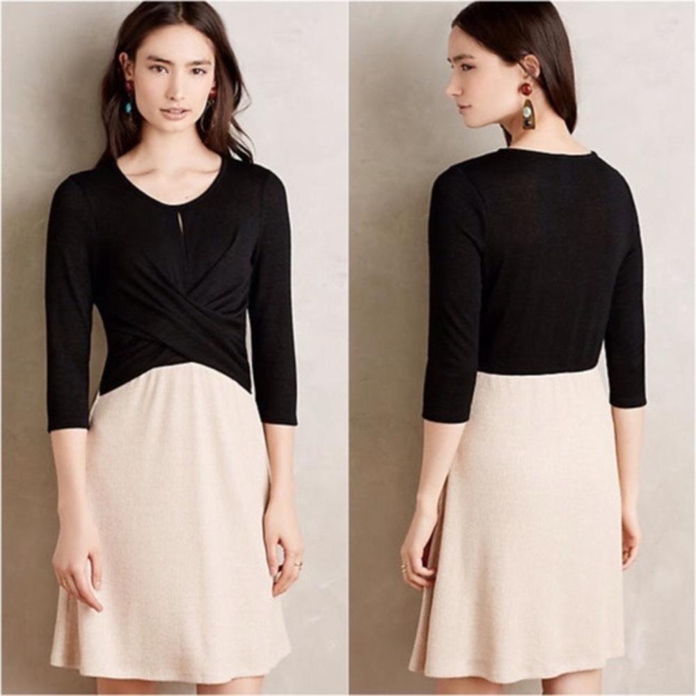 Anthropologie 3/4 Sleeve Knit Wrap Midi Dress